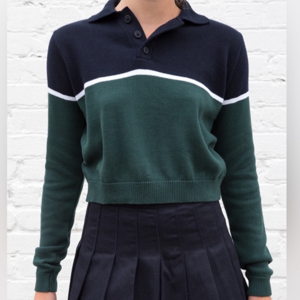 Brandy Melville Navy and Green Sweater